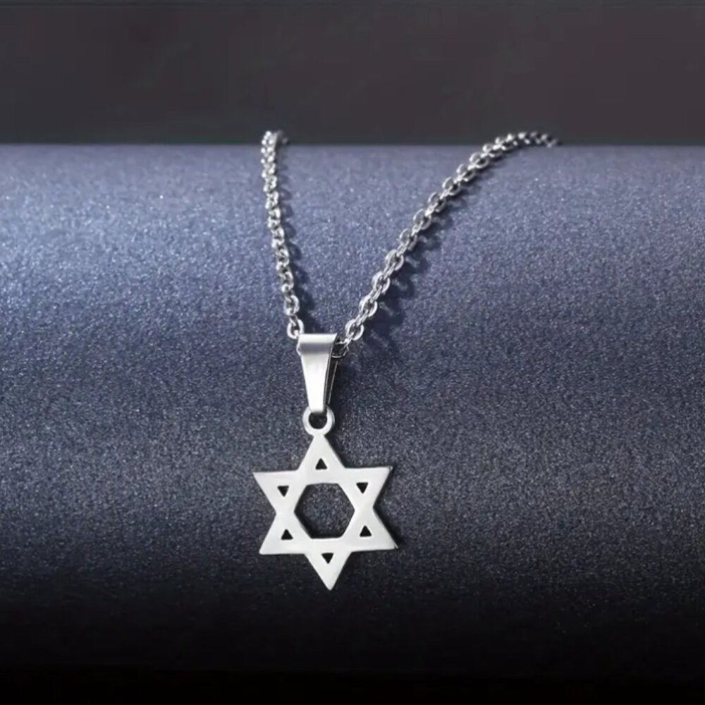 Stainless Steel Star of David Necklace: Tribal Religious Amulet